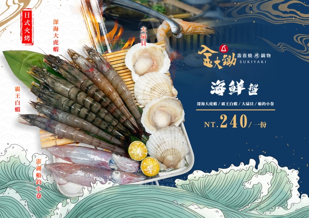 【基隆美食】金大鋤壽喜燒 基隆店｜32F高空景觀吃到飽：$999爽吃日本F1和牛、泰國蝦，火烤兩吃一次滿足！
